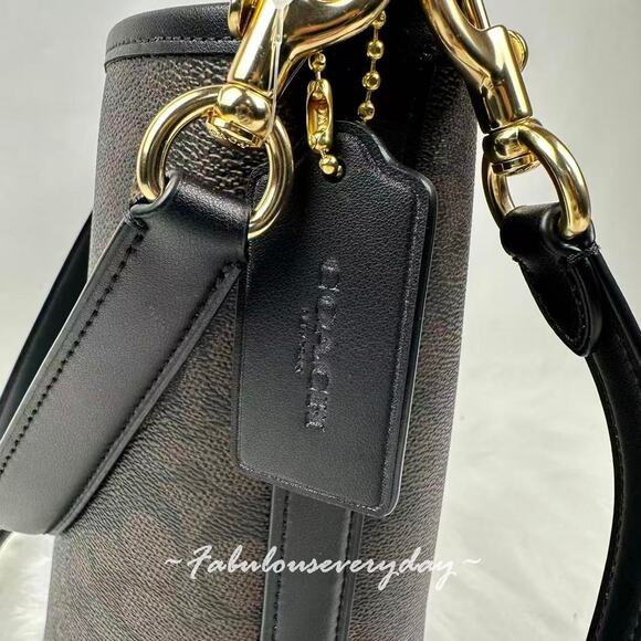 Coach City Large Bucket Bag Crossbody In Signature Canvas CT802 Walnut/Black NWT - Picture 5 of 9